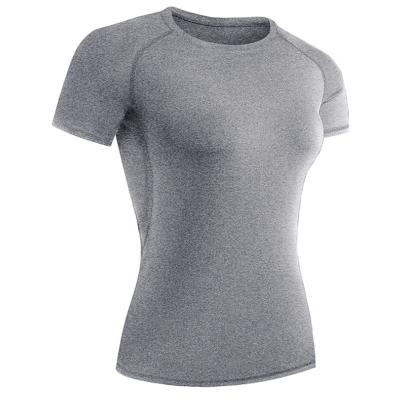 Women's Compression Shirt Short Sleeve Athletic Yoga Running T-Shirt Summer Gym Workout Quick Dry Stretchy Tees Tops Baselayer - ATFH