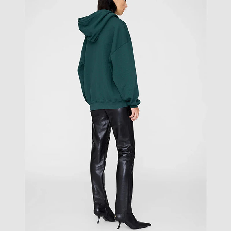 Women's Autumn/Winter North America Niche  Letter Felt Patchwork Washable Fluffy Hooded Sweatshirt - ATFH