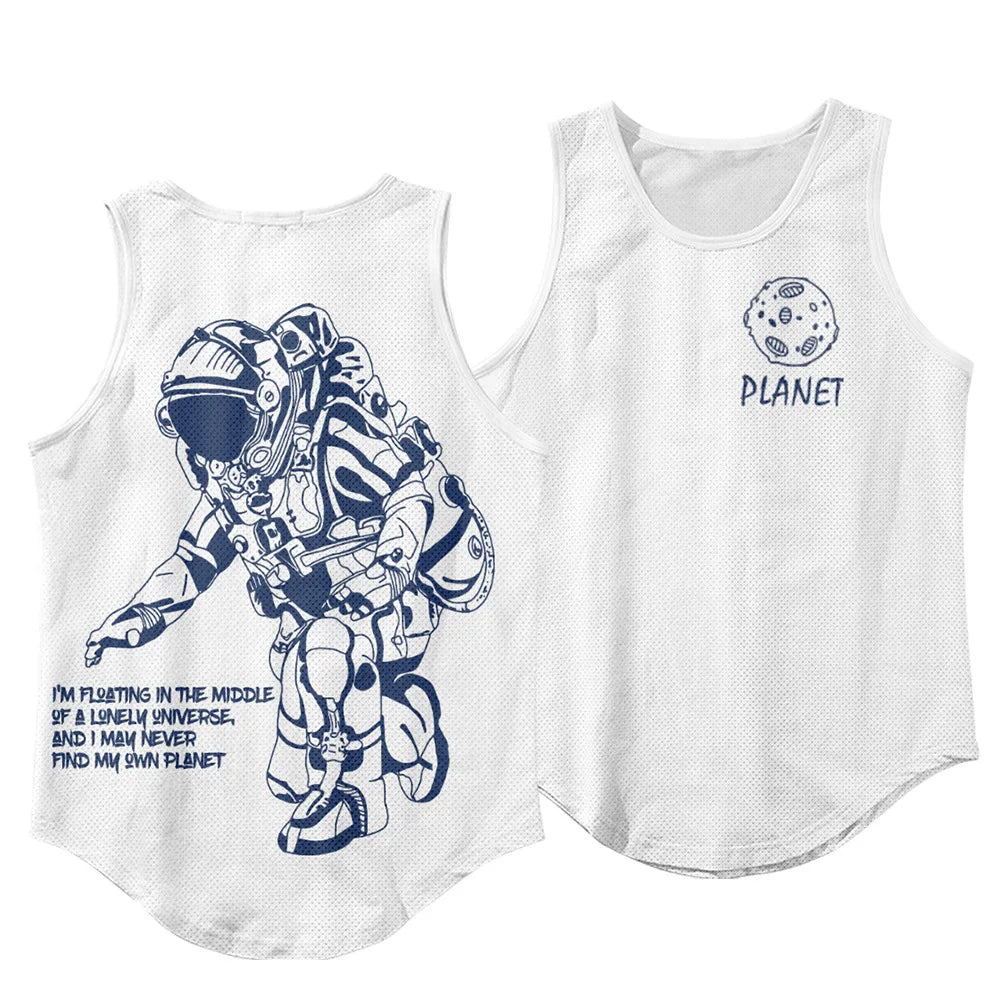 Summer Workout Black Print Sleeveless Beach Undershirt Vest Men Tank Top Gym Stringer Singlets Fitness Clothing