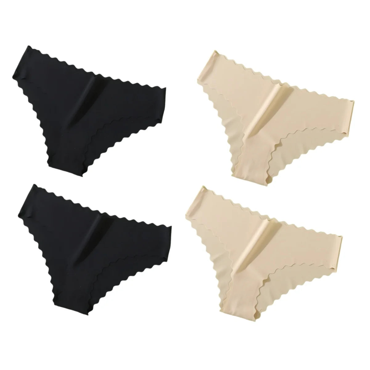 4Pcs/Set Ice Silk Mid-Rise Panties Women's Seamless Briefs Solid No Show Underwear Scalloped Edge Panties Sexy Lingerie XS-XL