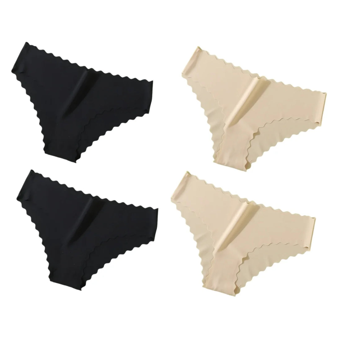 4Pcs/Set Ice Silk Mid-Rise Panties Women's Seamless Briefs Solid No Show Underwear Scalloped Edge Panties Sexy Lingerie XS-XL