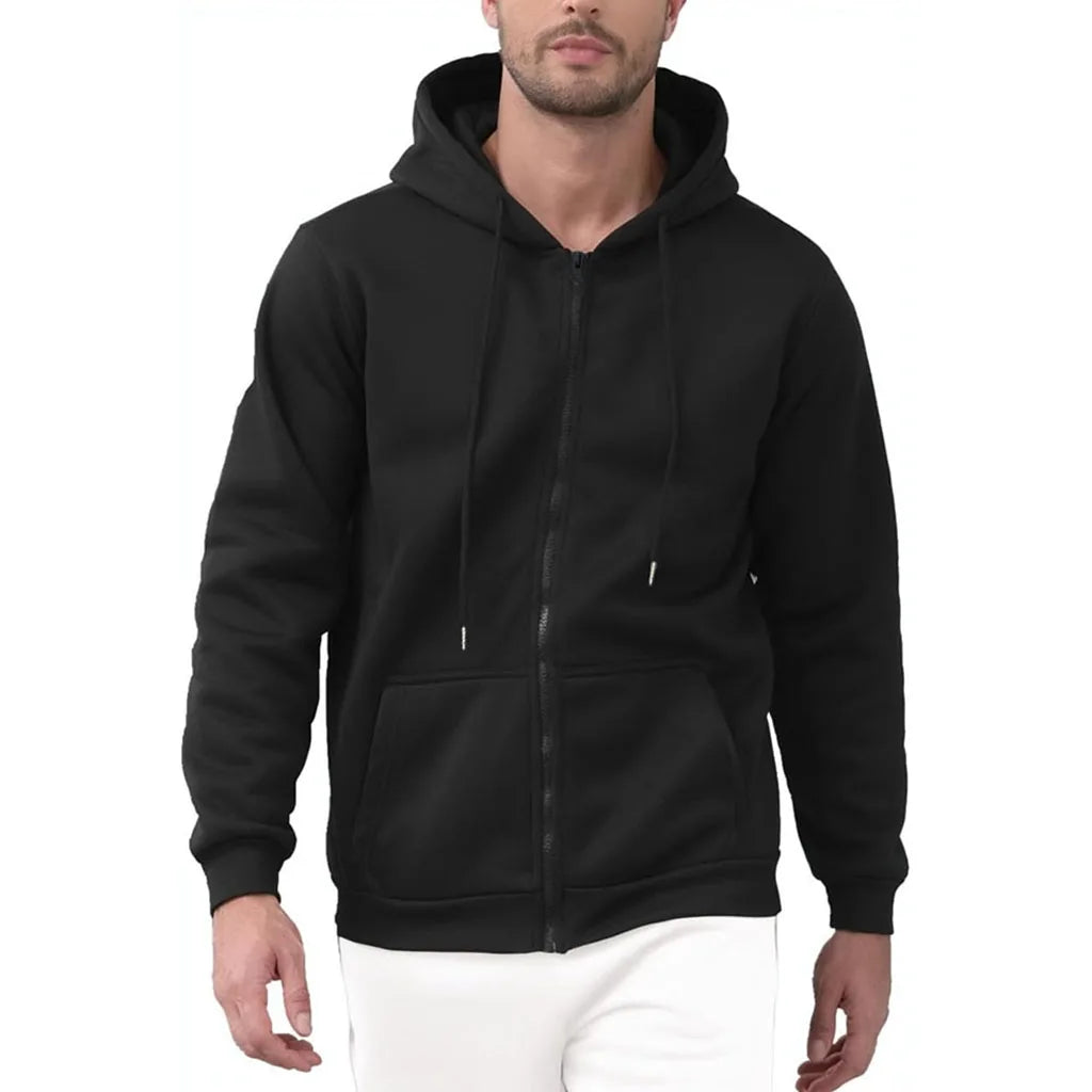 Spring Autumn Men's Zipper Sweatshirt Jacket Solid Color Hooded Basic Simple Style Casual Comfortable Outwear Male Streetwear - ATFH