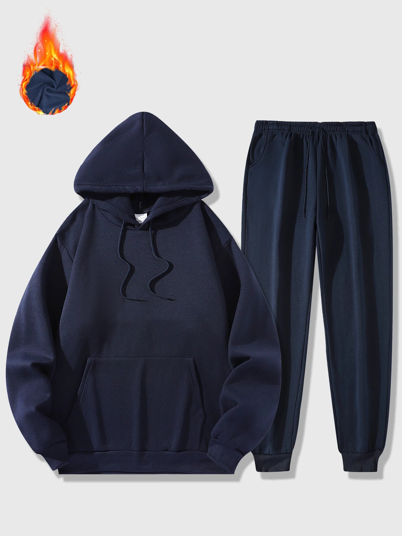 Men's Sports Suit Autumn and Winter Hoodie+pants 2-piece Set Fashionable Solid Color Casual Pullover and Pant Outdoor Sportswear - ATFH