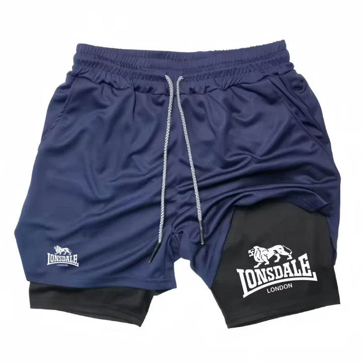 Print 2in1 Running Shorts for Men Gym Workout Compression Shorts with Phone Pocket Towel Loop Summer Sport Athletic Activewear