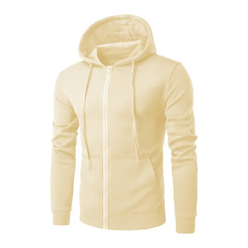 Men's Solid Color Hooded Hoodie Zip Up Cardigan Sweatshirt Casual Streetwear Tracksuit for Spring Autumn Male - ATFH