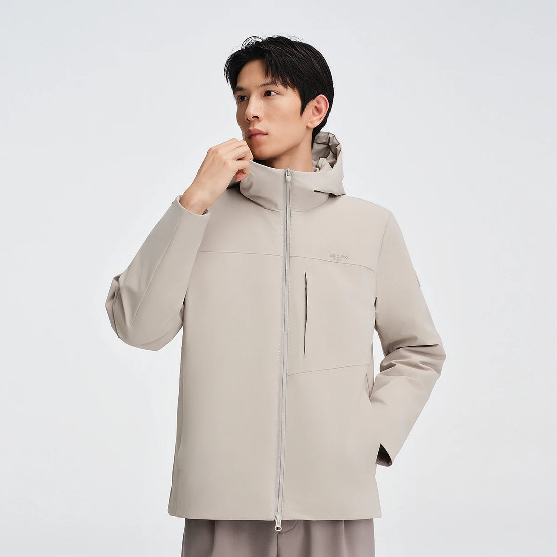 BOSIDENG Men's Hooded Goose Down Jacket 90% 700FP Water Resistant Casual Puffer Coat, Slim Fit Business Style