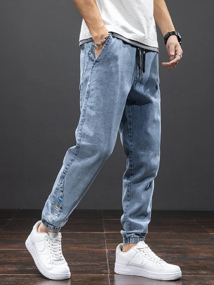Spring Summer Black Blue Cargo Jeans Men Streetwear Denim Jogger Pants Men Baggy Harem Jean Trousers Plus Size ATFH