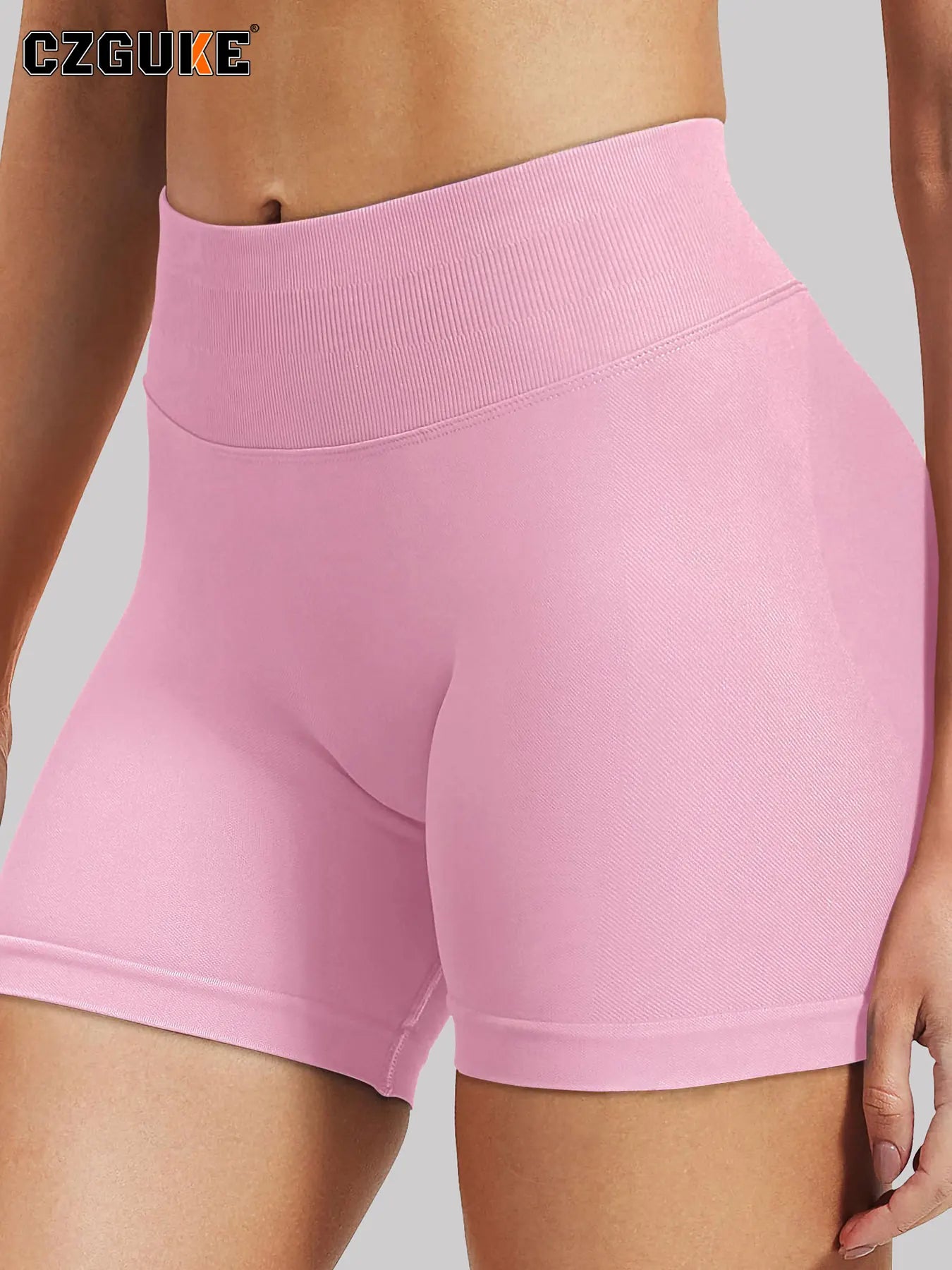 CZGUKE-2PCSWomen Seamless High Waist Scrunch Butt Shorts 2 Pack Elastic Tummy Control Gym Workout Running Athletic Sports Shorts