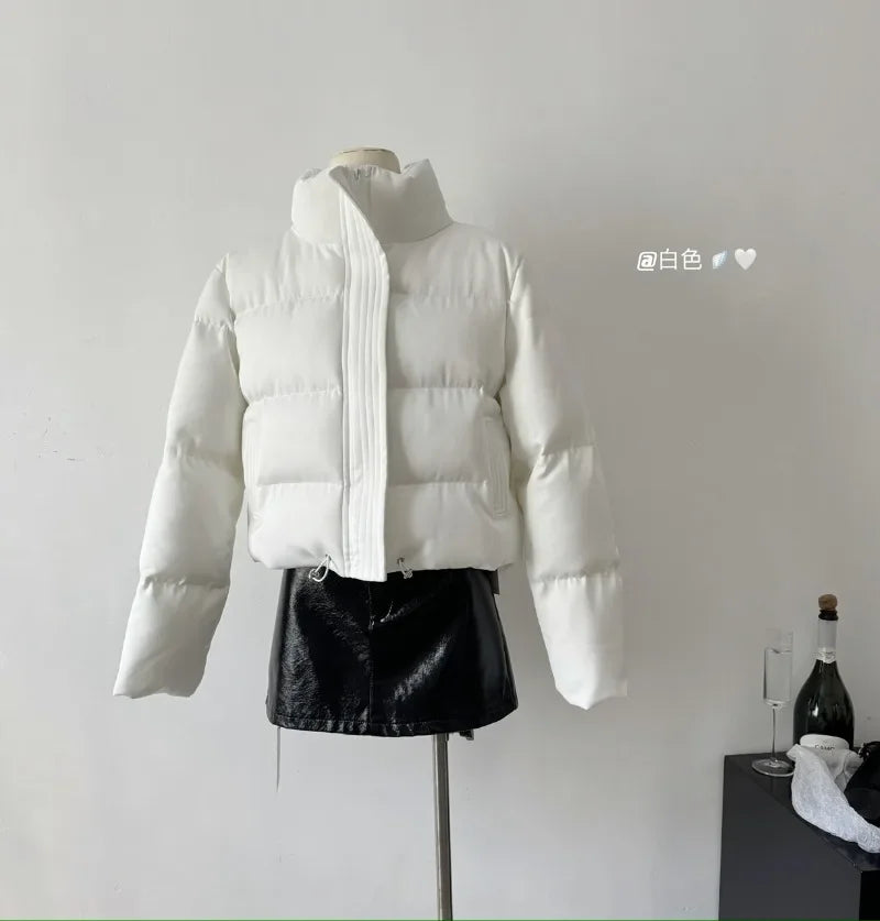Fall and Winter New Women Tops Parkas Coats Stand Collar Long Sleeve Drawstring Waist Short Warm Parkas Jacket Female Clothing ATFH