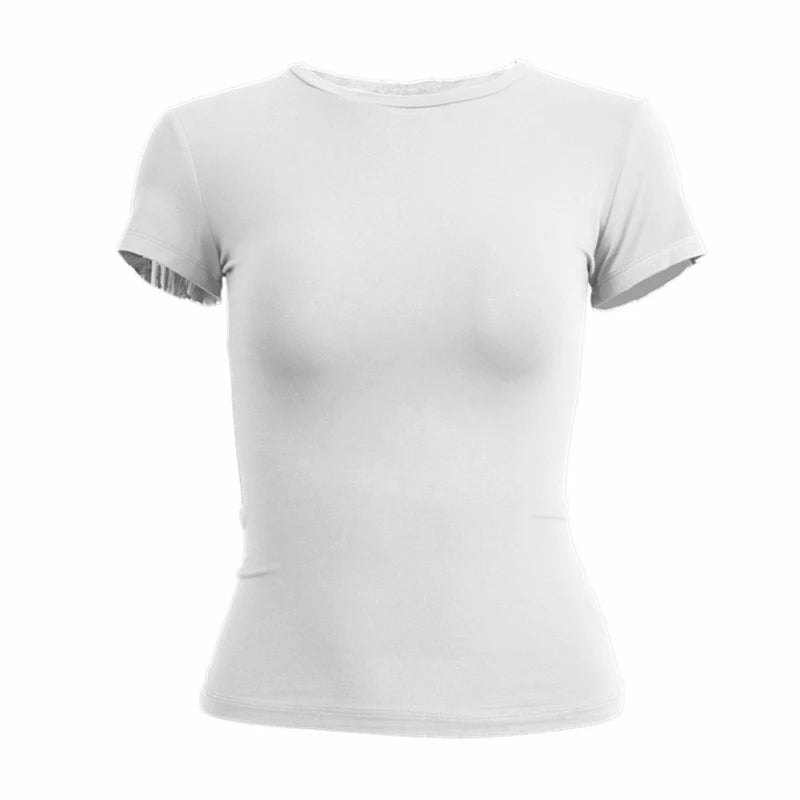 Woman Clothing Short Sleeve T-shirt Slim Fit Tops Female O-Neck Knitted Sheath Tee Shirt Street Wear Sex Sporty 2024 Y2K New2410 - ATFH