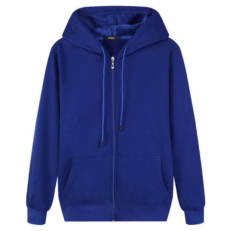 Men's Solid Color Hooded Hoodie Zip Up Cardigan Sweatshirt Casual Streetwear Tracksuit for Spring Autumn Male - ATFH