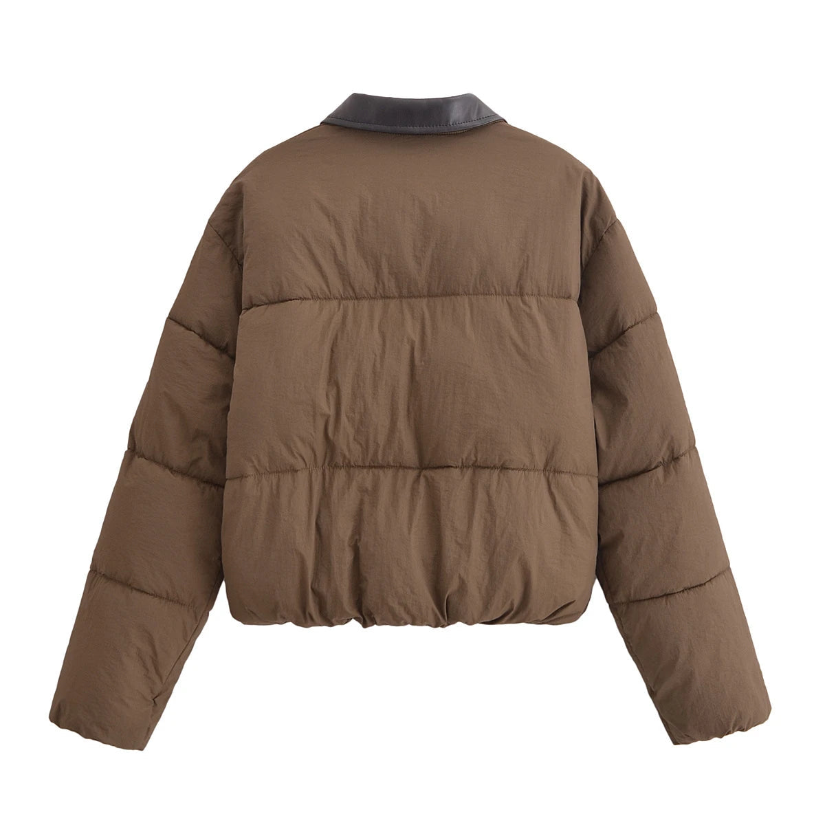 KEYANKETIAN Winter New Women's PU Leather Patchwork Lapel Contrasting Color Placket Zipper Cotton Jacket Women Bread Jacket ATFH