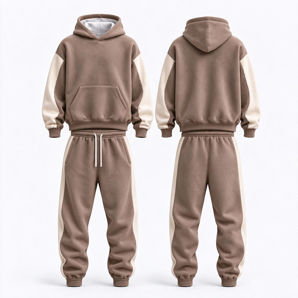 Men's hooded sweatshirt two-piece set solid color fashionable casual autumn and winter daily wear