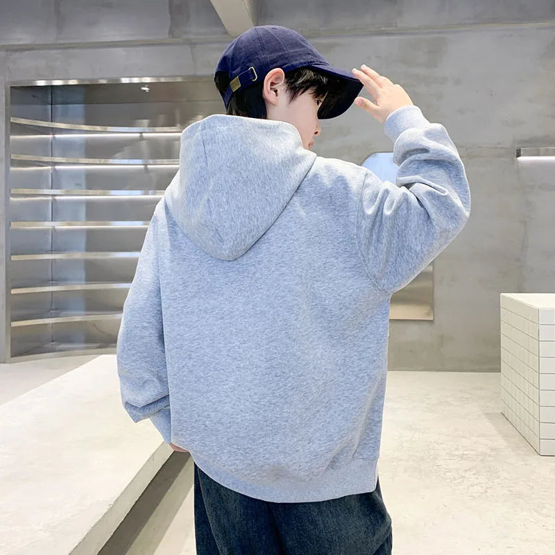 Children Retro Design Hoodie Letter Print Boy Casual Hooded Coat Streetwear Kids Teenager Autumn Harajuku Sweatshirt 7 To 16 Y - ATFH