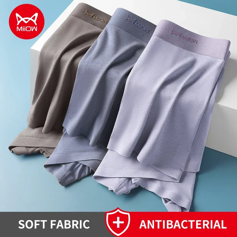 MiiOW 3Pcs Modal Boxer Underwear for Men Antibacterial Cotton Cuecas Men's Panties Silky Breathable Man Underpants Mens Boxers