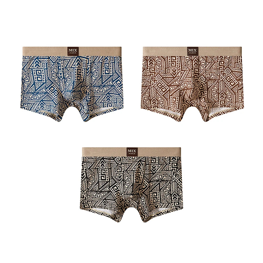 3PCS/Pack Soft 100% Cotton Vintage Print Men's Underpants Breathable Comfort Mesh Crotch Boxer Men High Elastic Waist Panties
