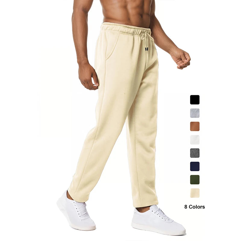 Mens Casual Pants Autumn Winter Fleece Sweatpants Men Running Jogger Sports Gym Trousers Fashion Solid Color Workout Long Pants