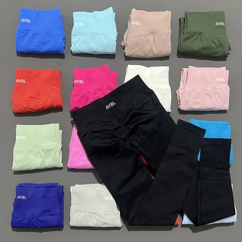 New Gym Yoga Leggings Women Seamless Yoga Pants High Waist Low Ribbed Band Fitness Leggings Fitness Sweat Wicking Workout Tights - ATFH