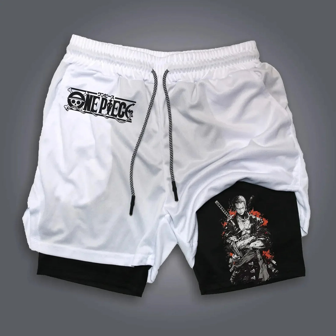 One Piece Anime Mens Gym Shorts Summer Y2k Streetwear Fitness Running Sport Pants Breathable Mesh Double-layer Shorts Sportswear