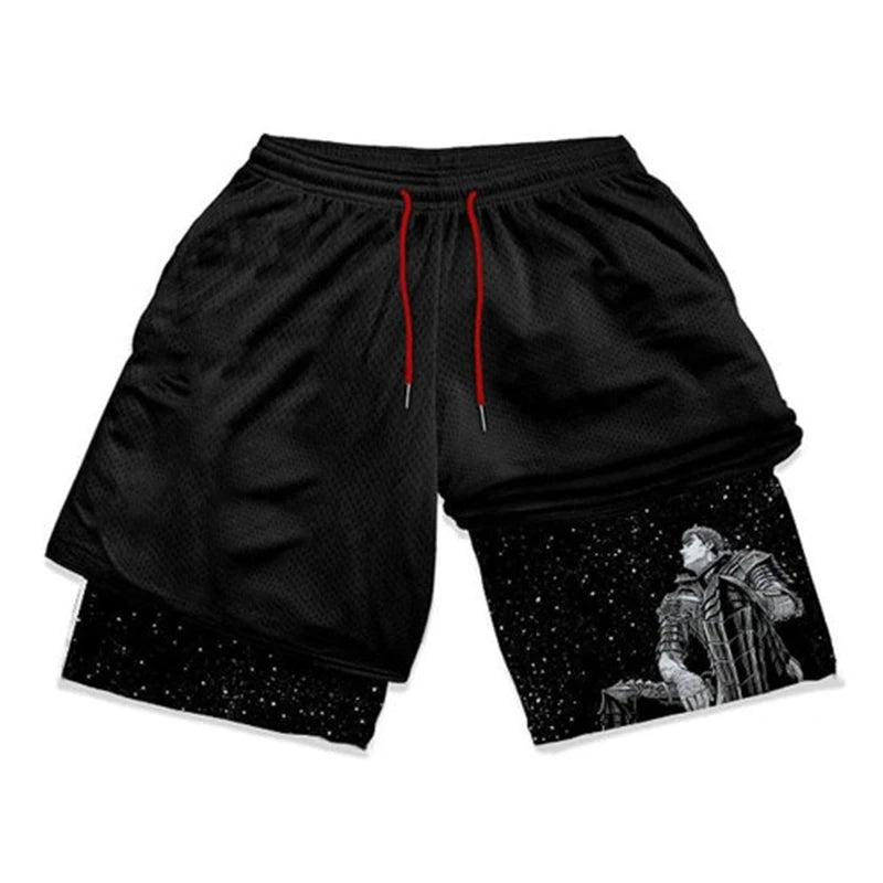 Gym Workout Running 2 in 1 Shorts for Men Stylish 3D Print Compression Shorts wih Pockets Summer Athletic Quick Dry Breathable