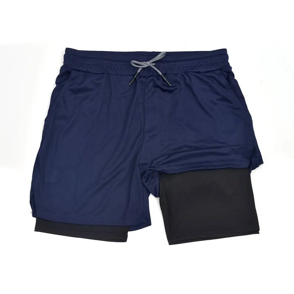 Men's Double Layer Fitness Shorts Men Gym Training 2 in 1 Sports Quick Dry Workout Jogging Deck Summer