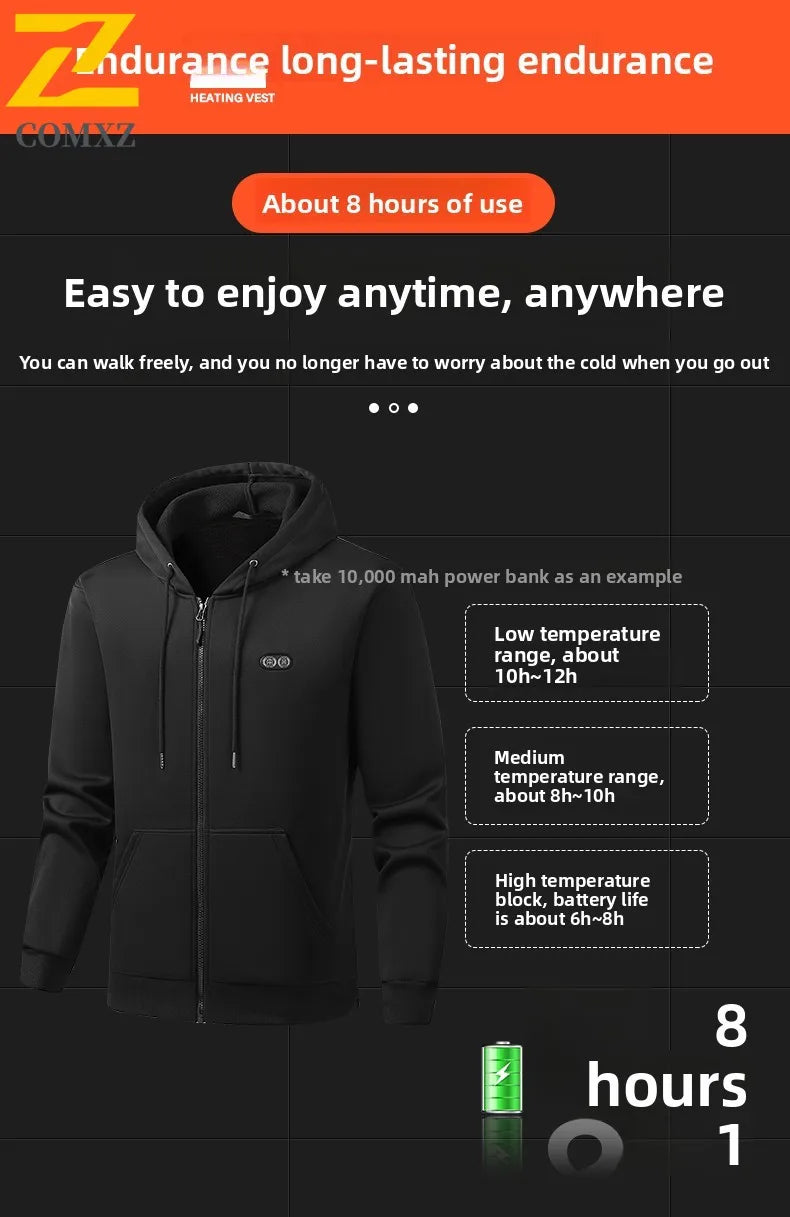 17 Zone Heating Hoodie 2025 New Men Hooded Hoodie Fleece Thick Anti Cold Warm USB Heating Hoodie Outdoor Sports Camping Jacket - ATFH