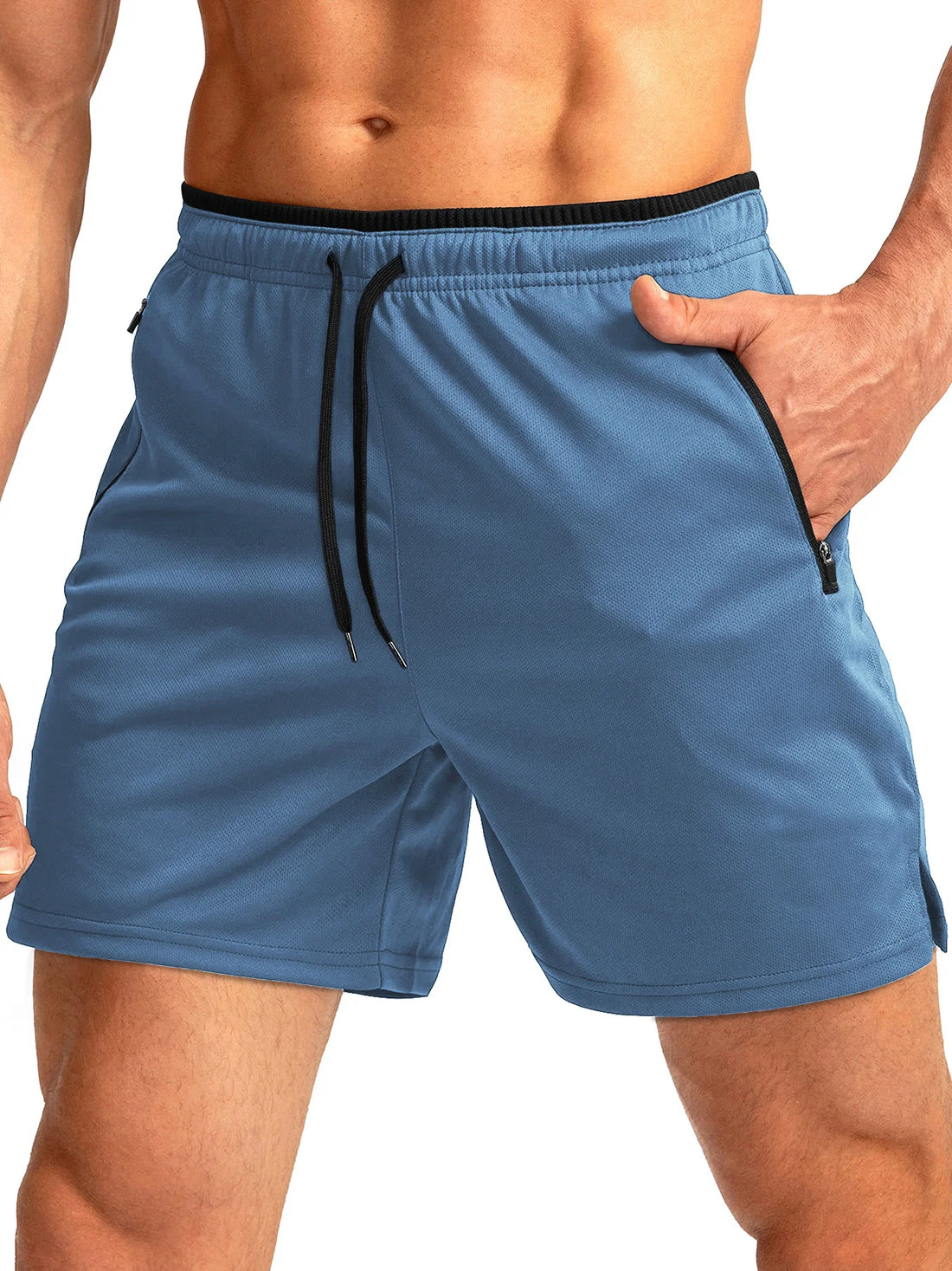Men's running shorts with zippered pockets, quick-dry, suitable for gym workouts, 5-inch men's shorts