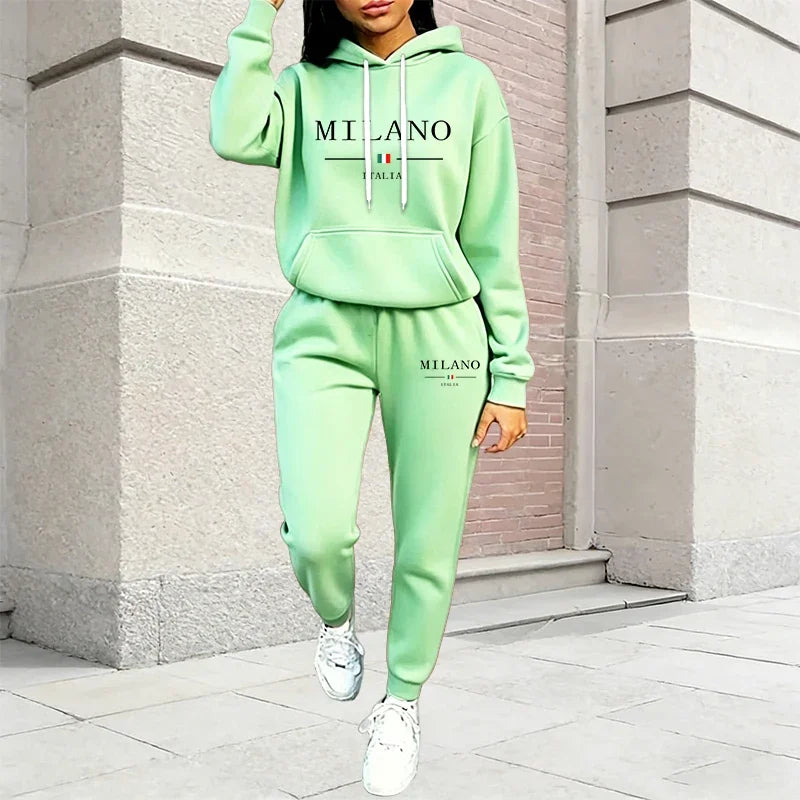 Fashion Women's Outfits Casual Hooded Sweatshirt Sweatpants 2 Pcs Suit Sports Jogging Clothes AutumnWinter Warm Woman Pants Sets