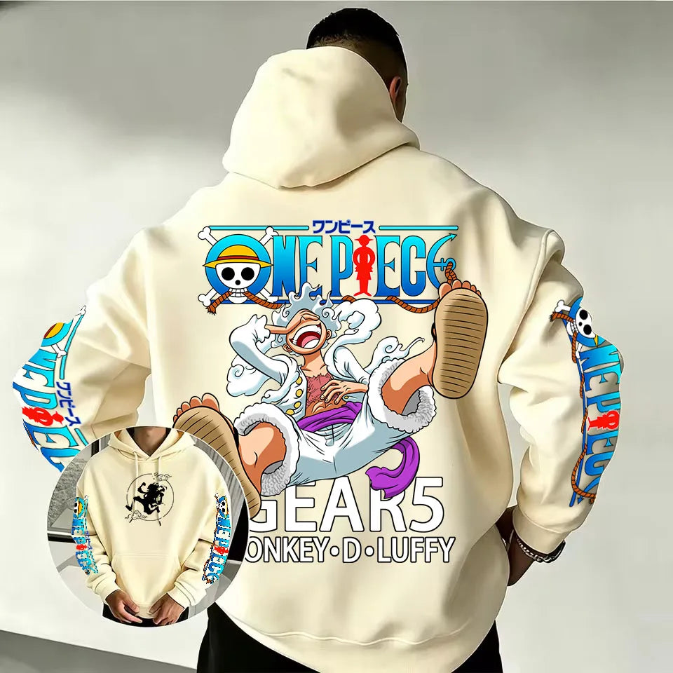 One Piece Luffy Gear 5 Hoodie 2026 New Japanese Anime Fashion Y2K Casual Sportswear Men's Couple Style Hooded Sweatshirt