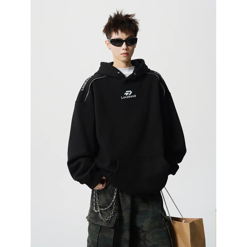【Mirrordust】Heavyweight Korean Solid Printed Sweatshirt Loose Casual Pullover Hoodie for Both Genders - ATFH