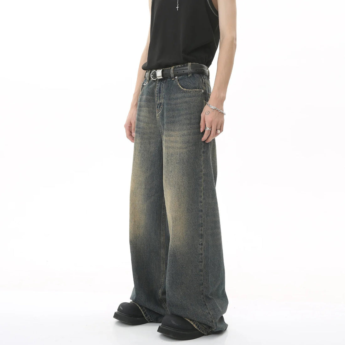New Men's Baggy Straight Leg Wide Leg Jeans Male Fashion Vintage Wash Casual Denim Pants Youth Popular Brand Streetwear Trousers ATFH