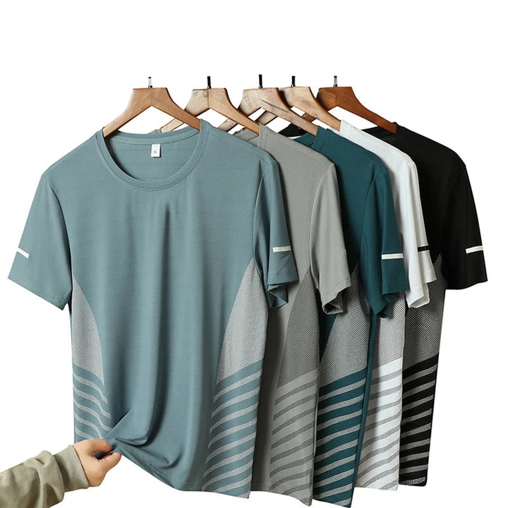 Running T-shirt Men Summer Ice Silk Thin Top Reflective Printing Quick Dry Short Sleeve Breathable Fitness Sports T-shirt 5XL ATFH