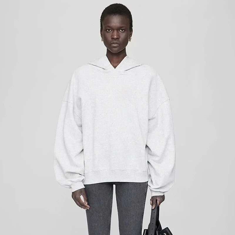 North America Style Women's Oversized Hoodie Sweatshirt Grey Color Classic Letter Print Streetwear Trendy Autumn Spring New - ATFH