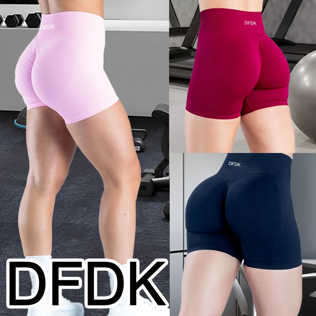 DFDK Women High Rise Scrunch Booty Shorts Seamless Push Up Shaping Squat Proof Anti Rolling Fitness Gym Athletic Running Yoga