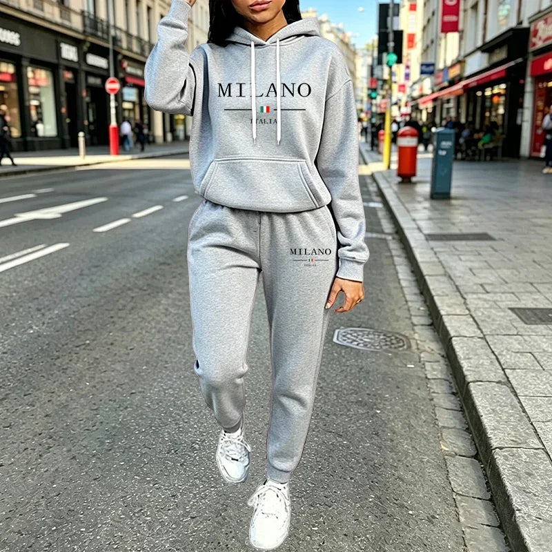 Autumn Winter Women's Sets 2pcs Hoodies Pants Suit Sports Outfits 2026 MILANO Letter Print Aesthetic Clothes Ladies Tracksuit