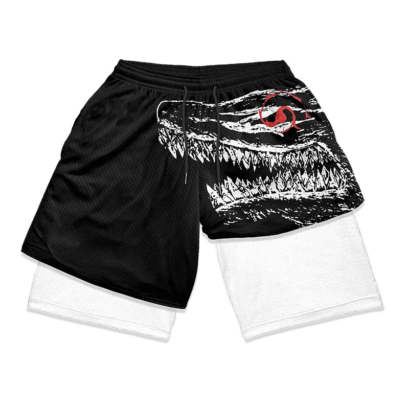 Y2K Gothic Punk Skull Print 2 in 1 Shorts for Men Gym Athletic Performance Shorts with Pockets Summer Workout Fitness Running