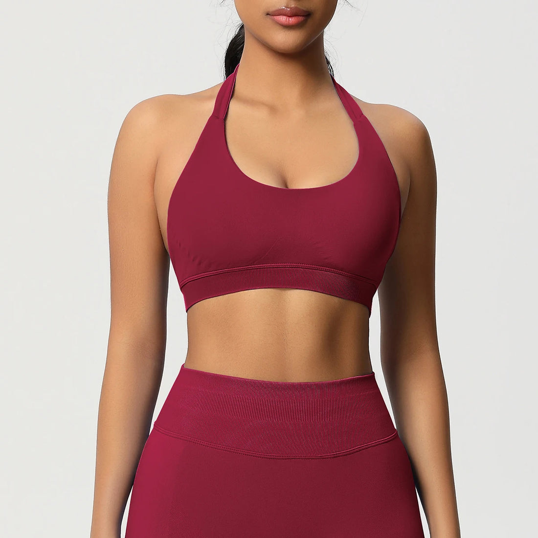 High Stretch Sports Bra Women Halter Seamless Yoga Bra Padded Backless Sports Bras Gym Crop Top Push Up Workout Yoga Tops Woman - ATFH