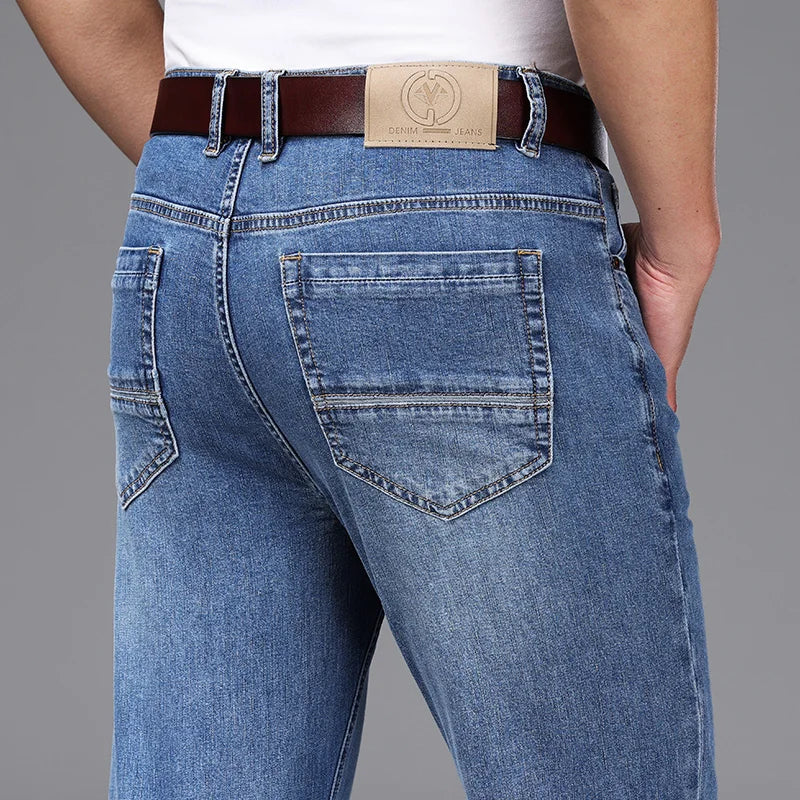 Spring/Summer 2023 Men's Gray Frayed Thin Jeans Classic Style Business Fashion Cotton Denim Stretch Pants Male Brand Trousers ATFH