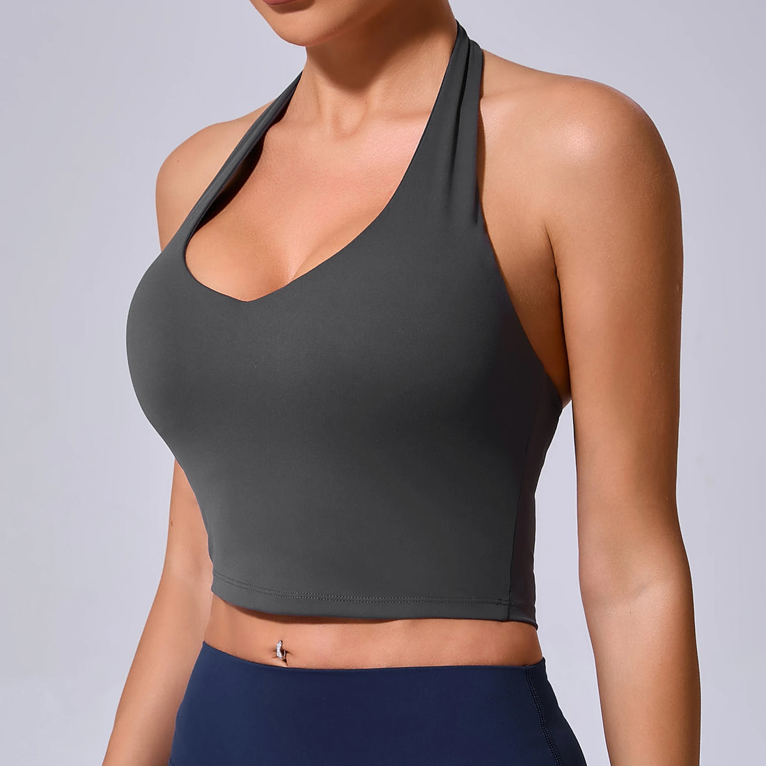 Ladies Sports Bra Sexy Hanging Neck High Support Impact Yoga Underwear Running Fitness Gym Push Up Workout Bra Padded Bralette - ATFH