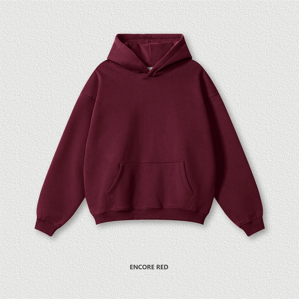 Autumn Winter Men 345gsm Fleece Hoodies Unisex Women Relax Fit Warm Solid Hooded Pullovers Sweatshirts HY0863 - ATFH