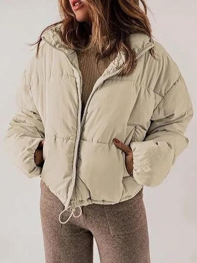 European American New Fashion Women's Stand Collar Long Sleeve Solid Color Casual Trendy Simple Basic Quiled Coats Female Parkas ATFH