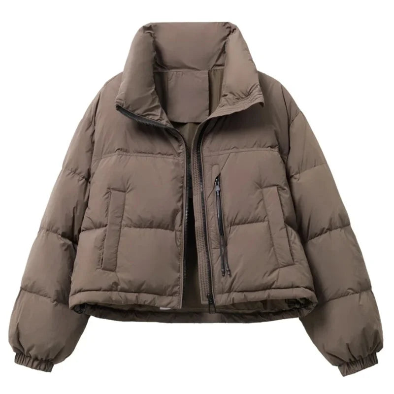 2025 New Winter  Korean Loose Short Stand-up Collar Cotton Padded Jacket Women Thicken Warm  Elegant Parkas Female Outwear