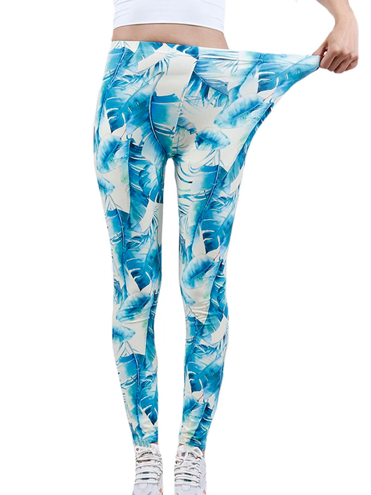 CUHAKCI Fashion Women Leggings Beautiful Leaf Floral Printing High Waist Jeggings Stretch Pant Sexy Hot Sale Clothing Mujer - ATFH