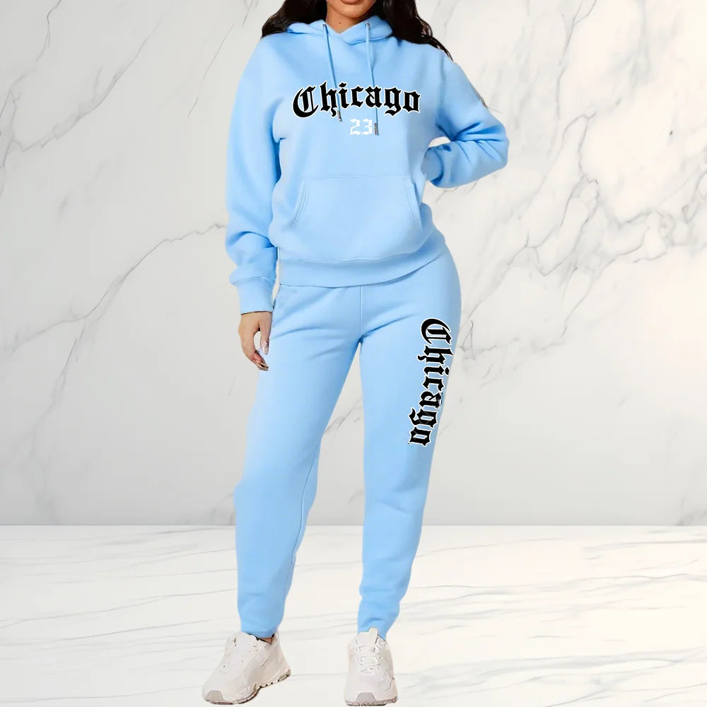 2026 Women's Fleece-Like Hooded Sweatshirt & Joggers Set Print Polyester Lounge Set Matching Sets All-Season Comfort Pant Sets - ATFH