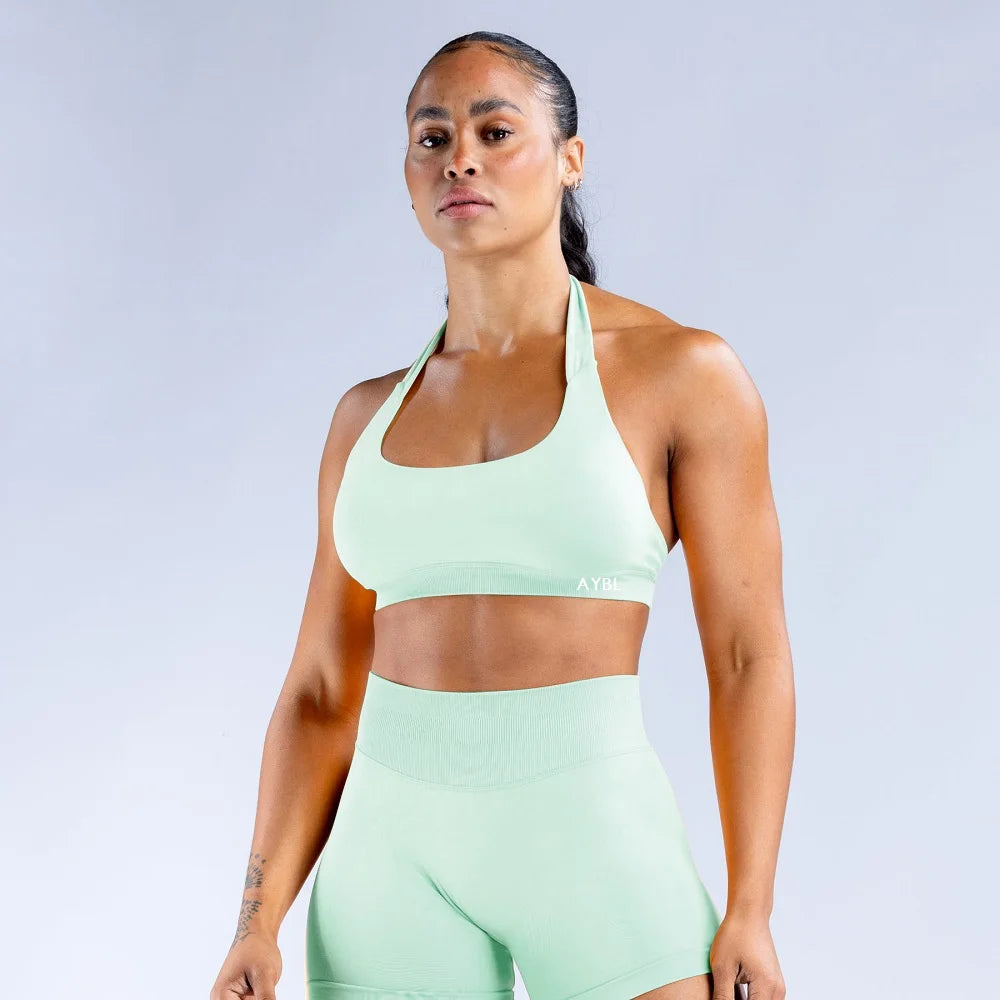 Impact Sports Bra Women Seamless Yoga Underwear Halter Neck Strap Open Back Design Gym Top Workout Fitness Running Bra - ATFH