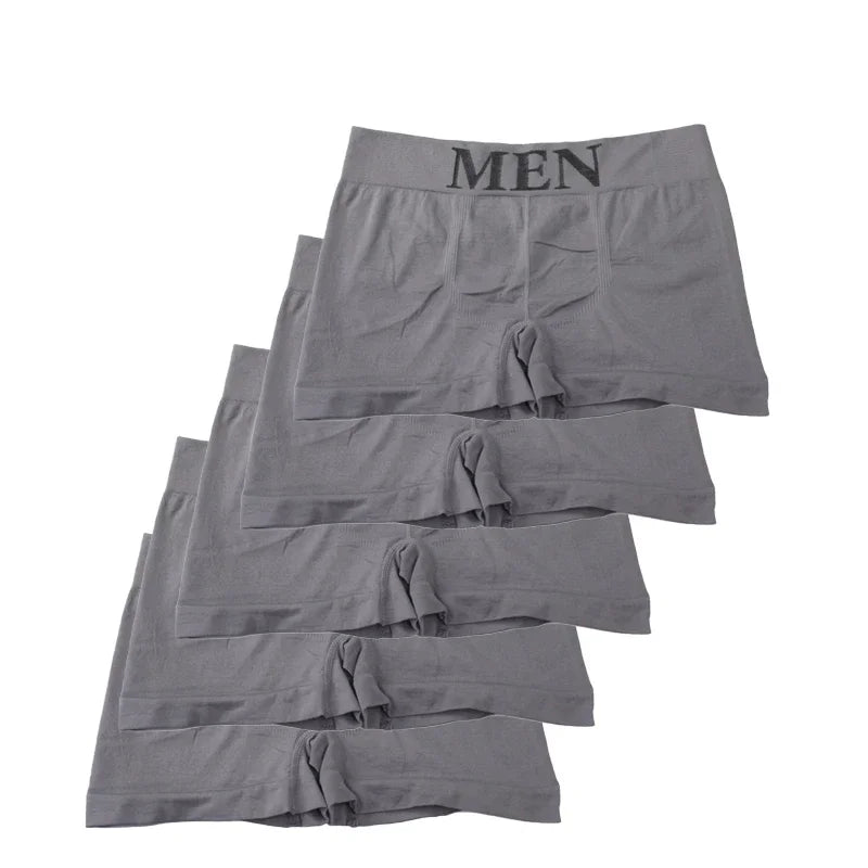 5 Pcs Men’s Boxer Briefs Breathable Soft Stretch Underwear High Elastic Comfortable Plain Color Shorts