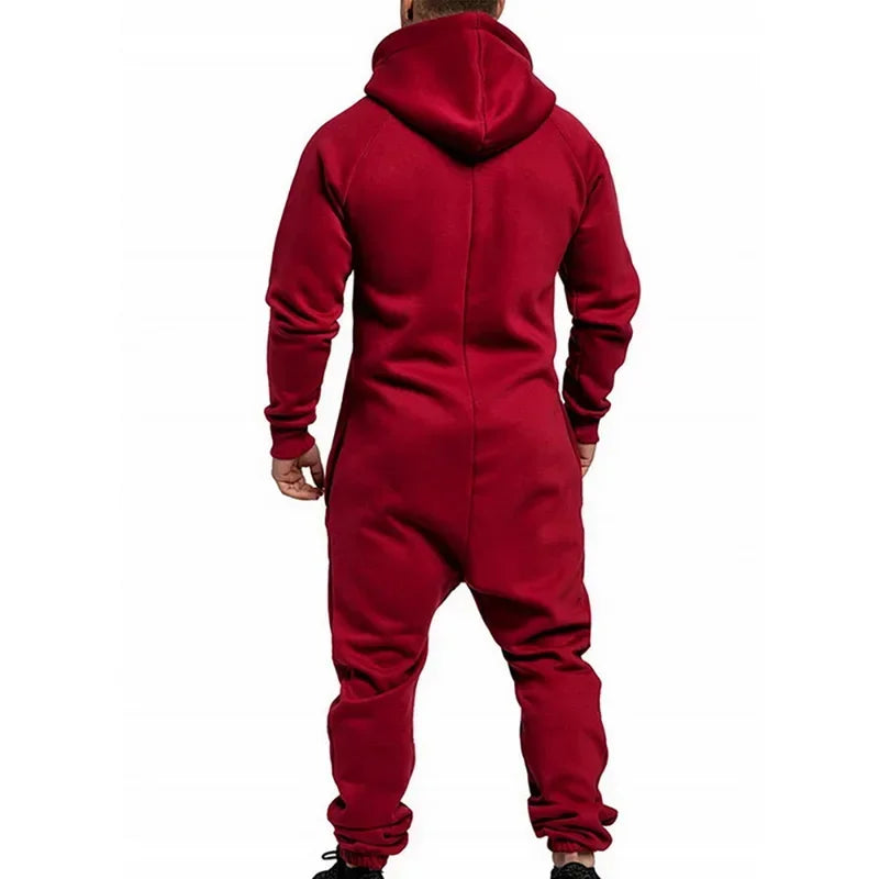 New Custom Design Jumpsuit Pajamas Long-sleeved sports pants solid color splicing casual sweater men's zipper hoodie - ATFH