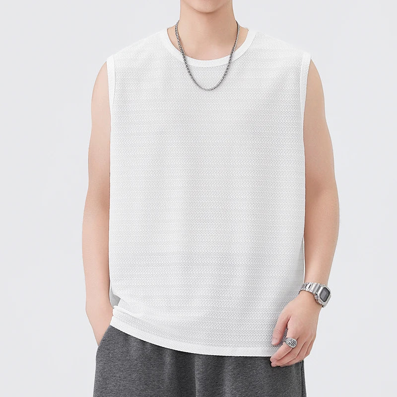 2026 Men's Sexy Ice Silk Mesh Tank Tops Gym Stringer Bodybuilding Sleeveless Fitness Male Muscle Quick Dry Singlets Vest T-Shirt
