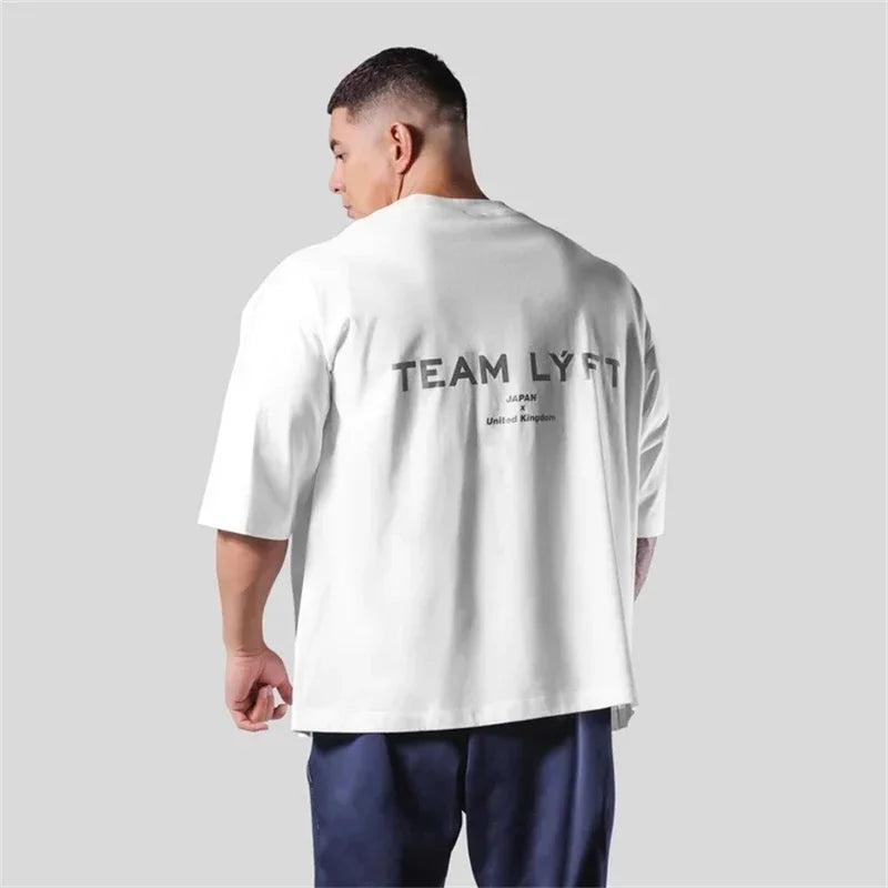 TEAM LYFT Silver Letter Logo Print Comfortable Cotton Men GYM T-Shirt O-Neck Short Sleeve T Shirt M-3XL Man T-shirts Tops Tees ATFH