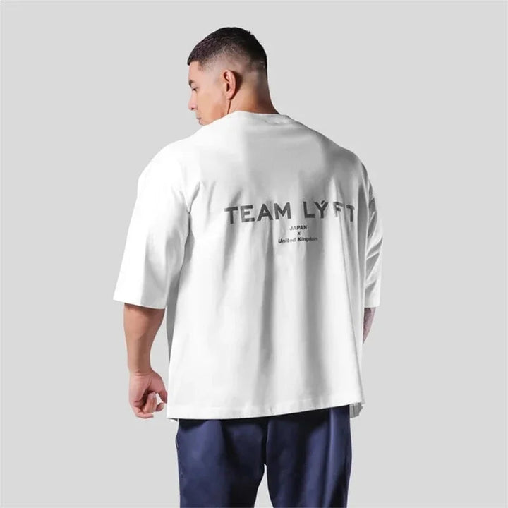 TEAM LYFT Silver Letter Logo Print Comfortable Cotton Men GYM T-Shirt O-Neck Short Sleeve T Shirt M-3XL Man T-shirts Tops Tees ATFH